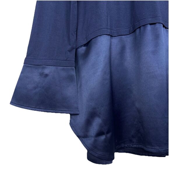Soft Surroundings Satin Jersey Knit Tunic Blouse Size L Navy Blue Modest Preppy - Picture 3 of 9